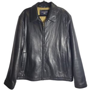 DOCKERS Soft Lamb Leather Coat Dark Brown/Black Mens XL Full Zip Mid Length
